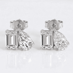 Pear Emerald Duo Solitaire Stud Earrings