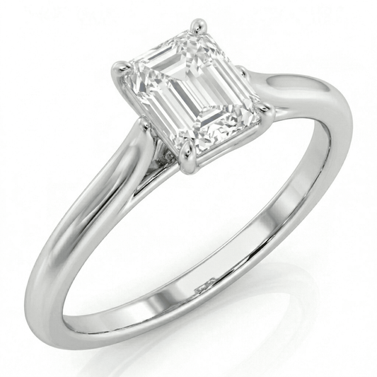White Gold Emerald Cut Cathedral Ring