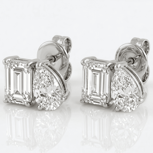 Pear Emerald Duo Solitaire Stud Earrings