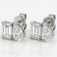Pear Emerald Duo Solitaire Stud Earrings