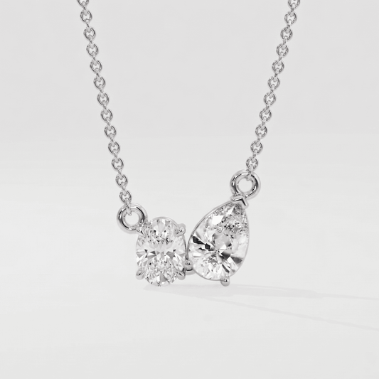 Pear-Oval Duo Solitaire Necklace