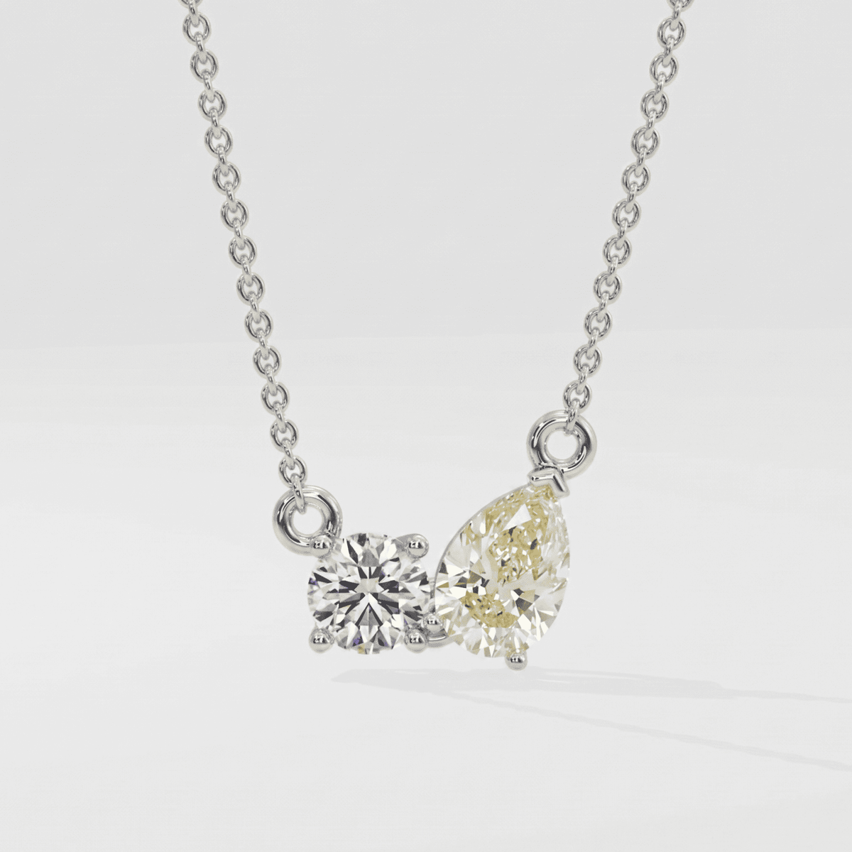 Yellow Pear-Round Duo Solitaire Necklace