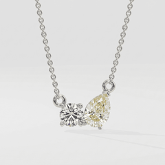 Yellow Pear-Round Duo Solitaire Necklace