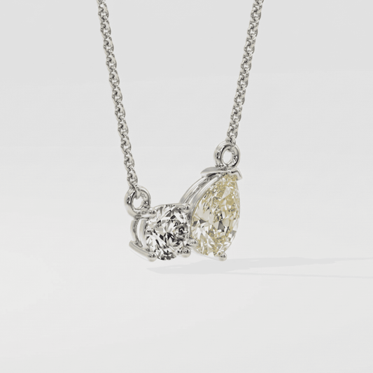 Yellow Pear-Round Duo Solitaire Necklace