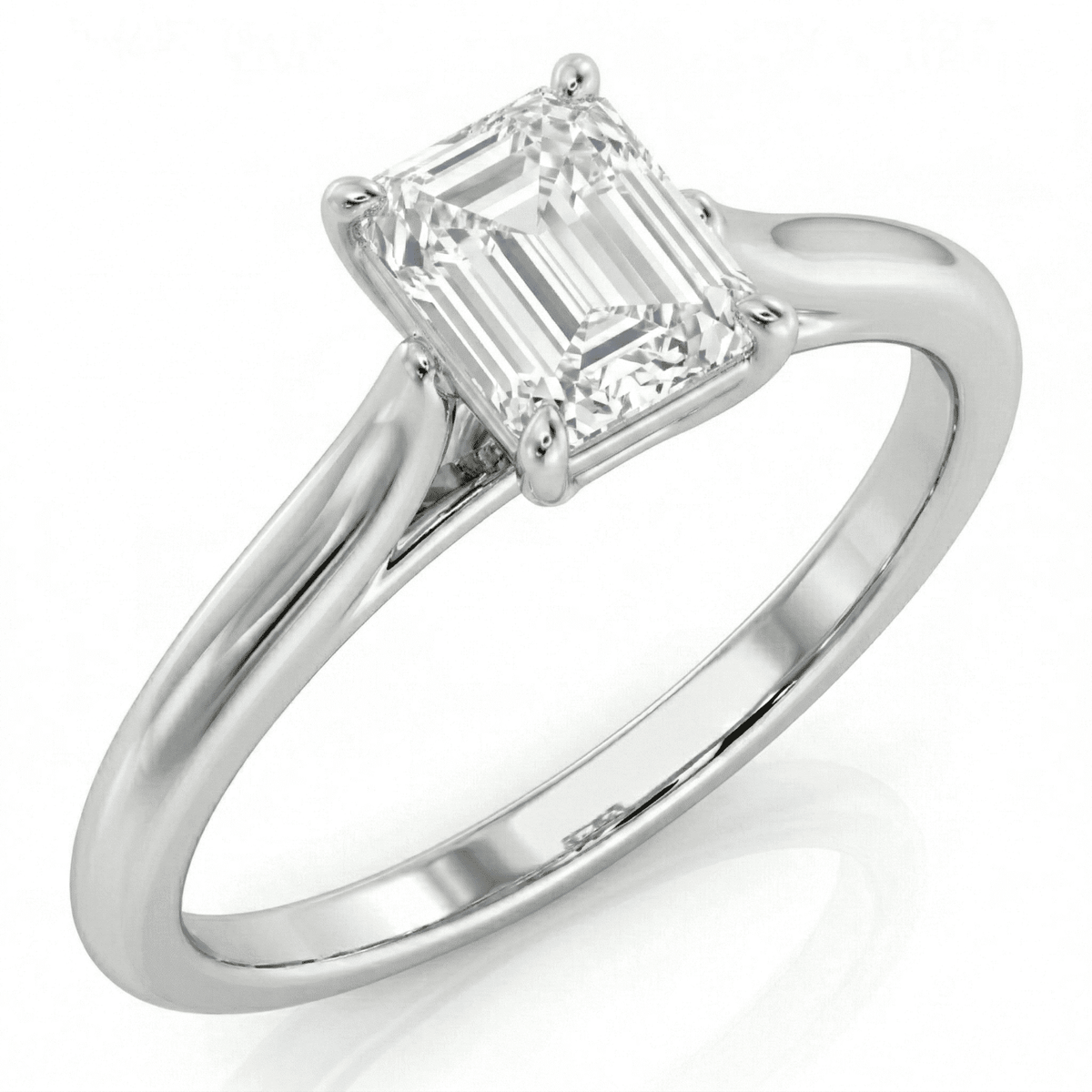 White Gold Emerald Cut Cathedral Ring