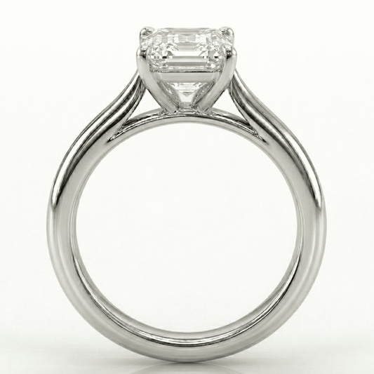 White Gold Emerald Cut Cathedral Ring